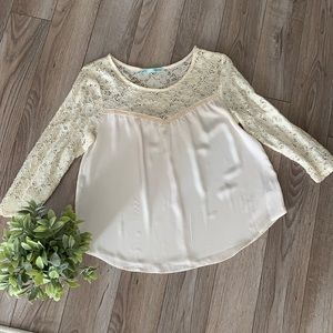 Maurices 3/4 Sleeve Chiffon Top with Lace Detail